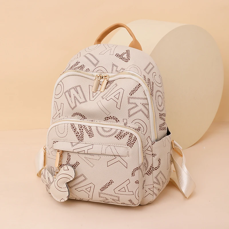 Letter printed fashionable and trendy women\'s backpack high-quality school bag soft leather backpack  teenage girl travel bag