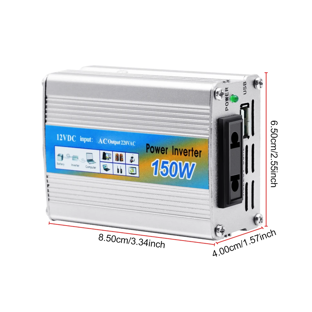 سيارة RV شاحنة مقطورة عاكس الطاقة تحويل USB مشبك بطارية متعدد الوظائف 12 فولت محول جهد 150 واط شنت العاكس #3