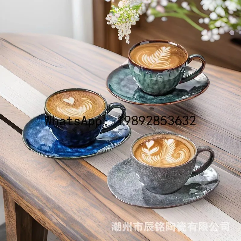 Kiln-turned coffee cup and saucer suitretro ceramic afternoon tea cup fancy latte latte cup 250ml creative