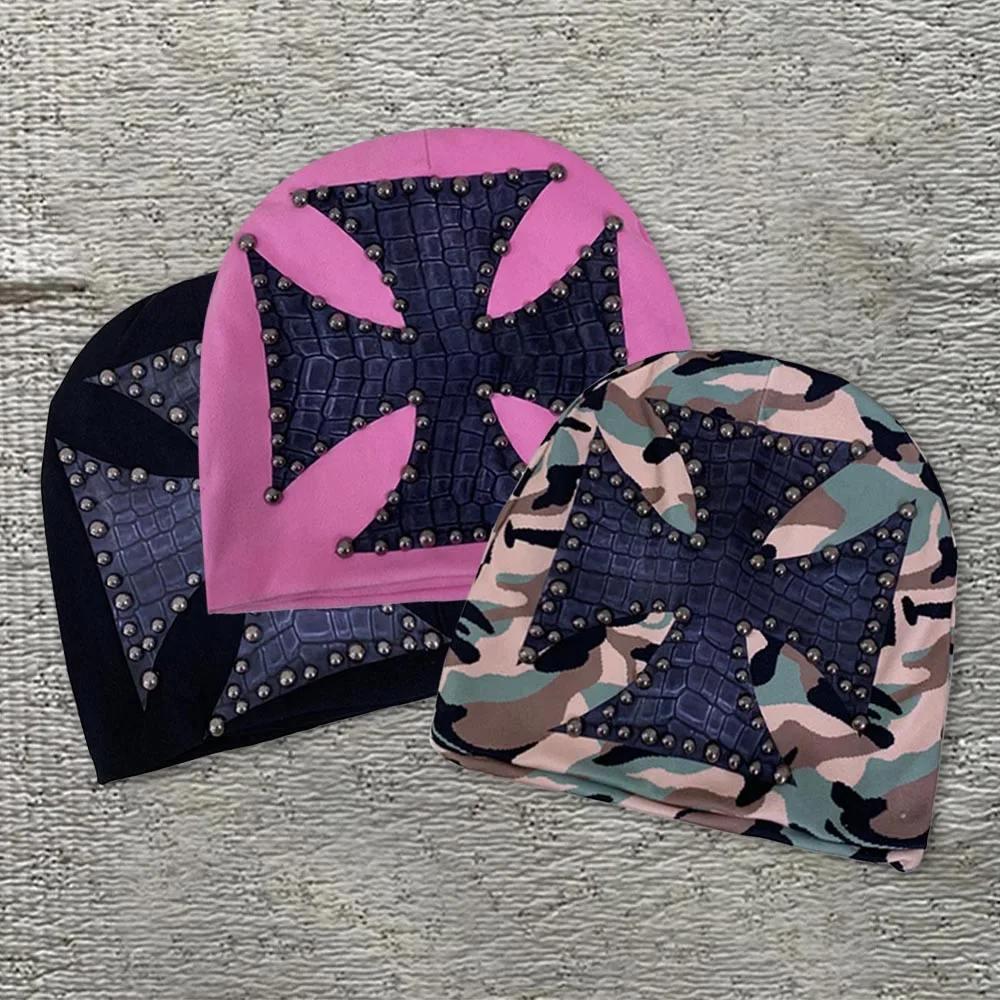 2026 New Gothic Decadent Rock Harajuku style Rivet Cross Hat Y2K Punk Casual Street Trend Fashion ins Daily Versatile Headwear