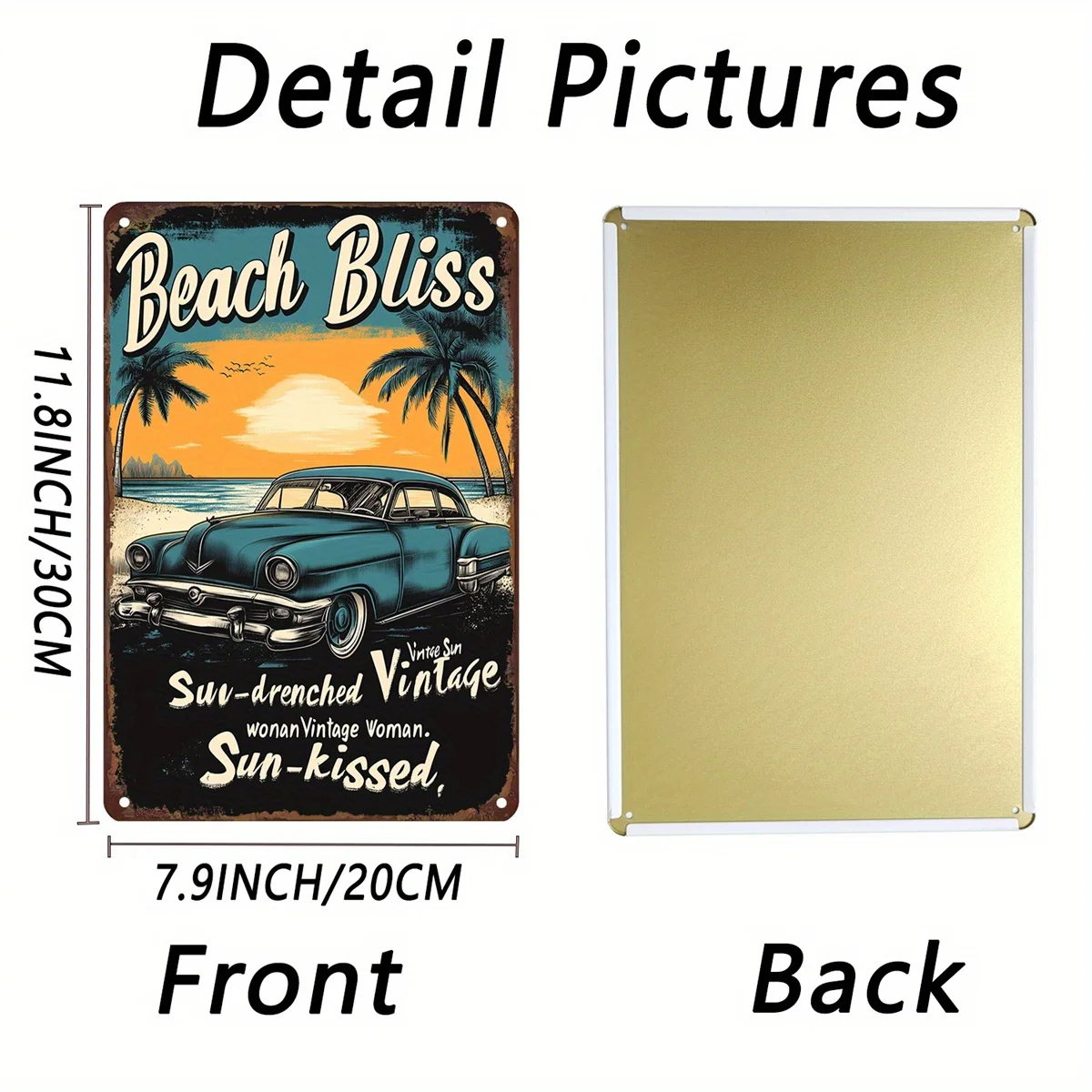 Beach Bliss Vintage Metal Iron Sign - Vintage Sunset Palm Design, Iron Wall Art for Garage, Bar, Home Decor, Measures 8x12 Inch