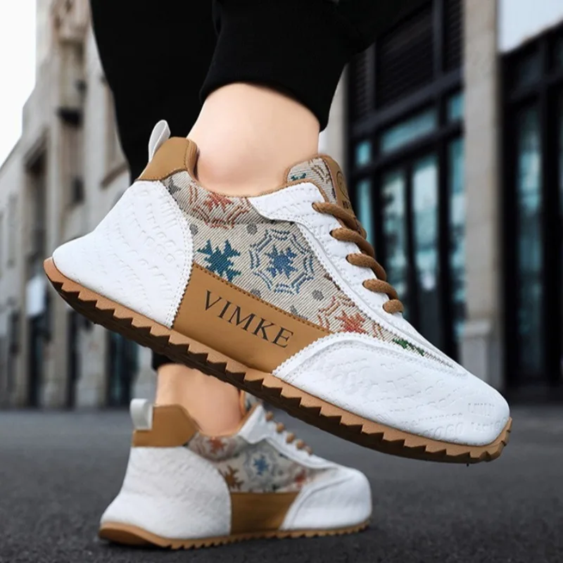 

Новинка весны 2024, модная повседневная обувь с цветными блоками на толстой подошве для мужчин, удобные универсальные нескользящие кроссовки на платформе со шнуровкой