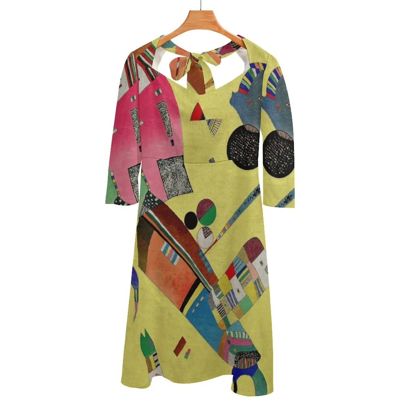 Kandinsky - Moderation Abstract Art Back Lacing Backless Dress Square Neck Dress Sweetheart Knot Flared Dress Wassily Kandinsky