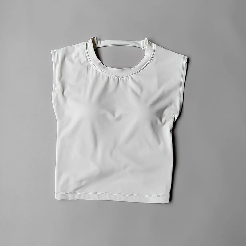 Kurzärmeliges Yoga-Gym-Top für Damen, Nahtloses Top, Rückenfreier Fitnessanzug, Sport-BH, Hochelastischer Lauf-Sportanzug – Detail 3