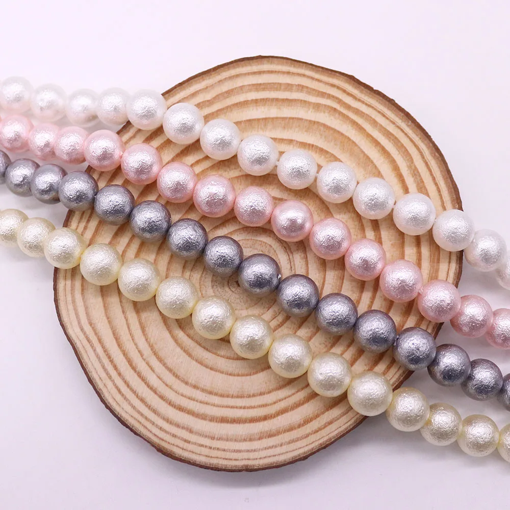 

4-Color Round Glass Imitation Cotton Pearl Straight Hole Loose Beads Jewelry Accessory 1Strand for DIY Necklace Bracelet Gifts