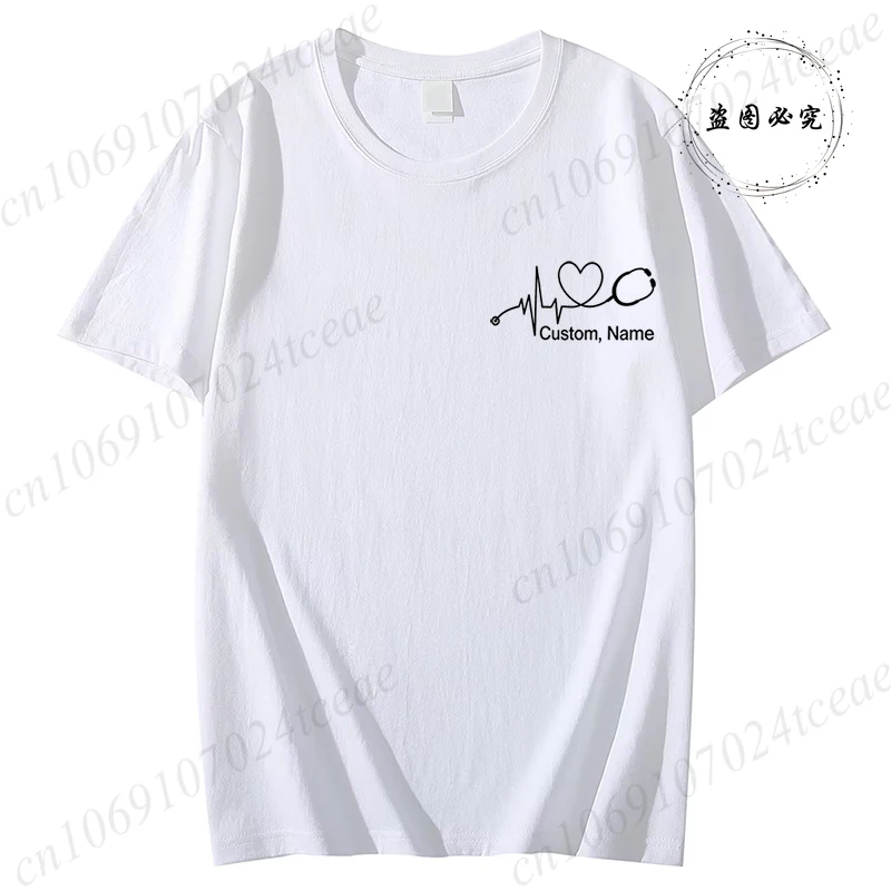 Custom Name Nurse Shirt Stethoscope Heartbeat RN Tee Shirts for Women Men Clothing Summer Fashion Customized T-Shirts view 4