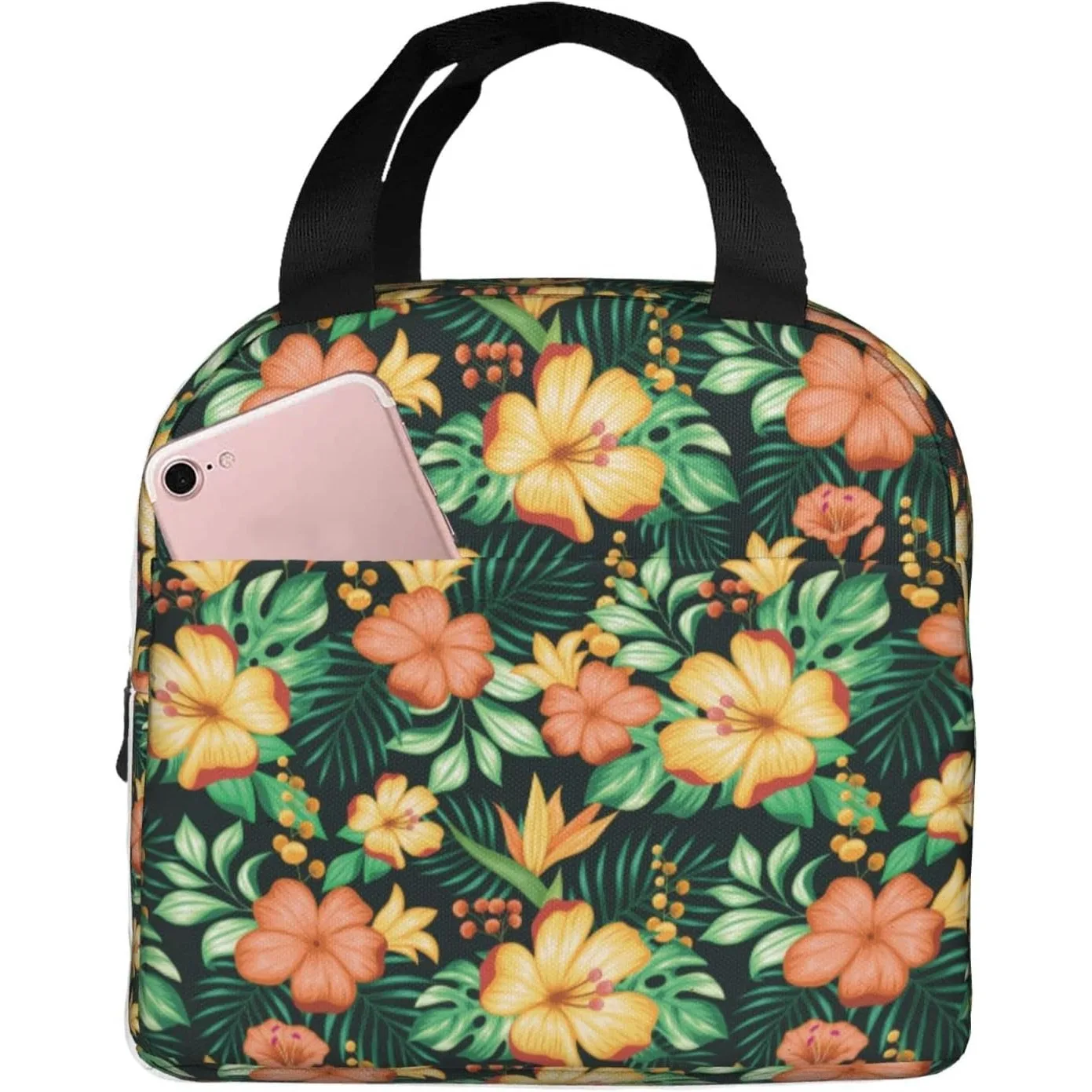 

Lunch Bag for Women Men, Kawaii Hawaiian Insulated Lunch Box Container with Frond Pocket for Work Picnic Travel