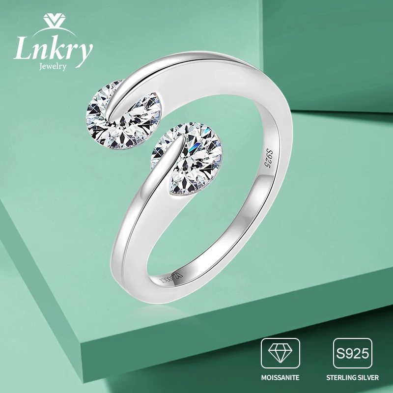 

Lnkry 6.5mm Moissanite White Gold Plated Adjustable Ring 925 Sterling Silver Exquisite Open Ring for Women Wedding Jewelry Gift