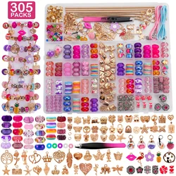 Deluxe Birthday Gifts- 305 Pcs Charm Bracelet Making Kit, Beads for Friendship Bracelets NecklacesCrafts Gifts for Family Party