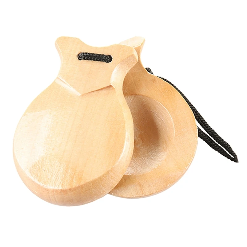 2 Pcs Wood Spanish Castanets Flamenco Dance Castanets with String Hand Clappers Children Percussion Musical Instrument