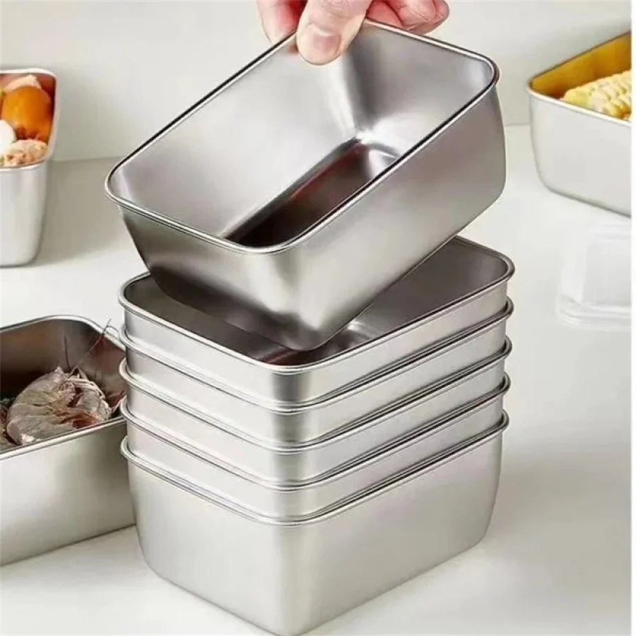 1/3/5pcs Stainless Steel Food Storage Box Fresh-keeping Box With Lid ,Rectangle Sausage Noodles Fruit Dish with Cover