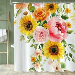 3d Printed Beautiful Flowers Shower Curtains Waterproof Bathroom Curtain With Hooks Floral Bath Curtain 180*180 Polyester Fabric