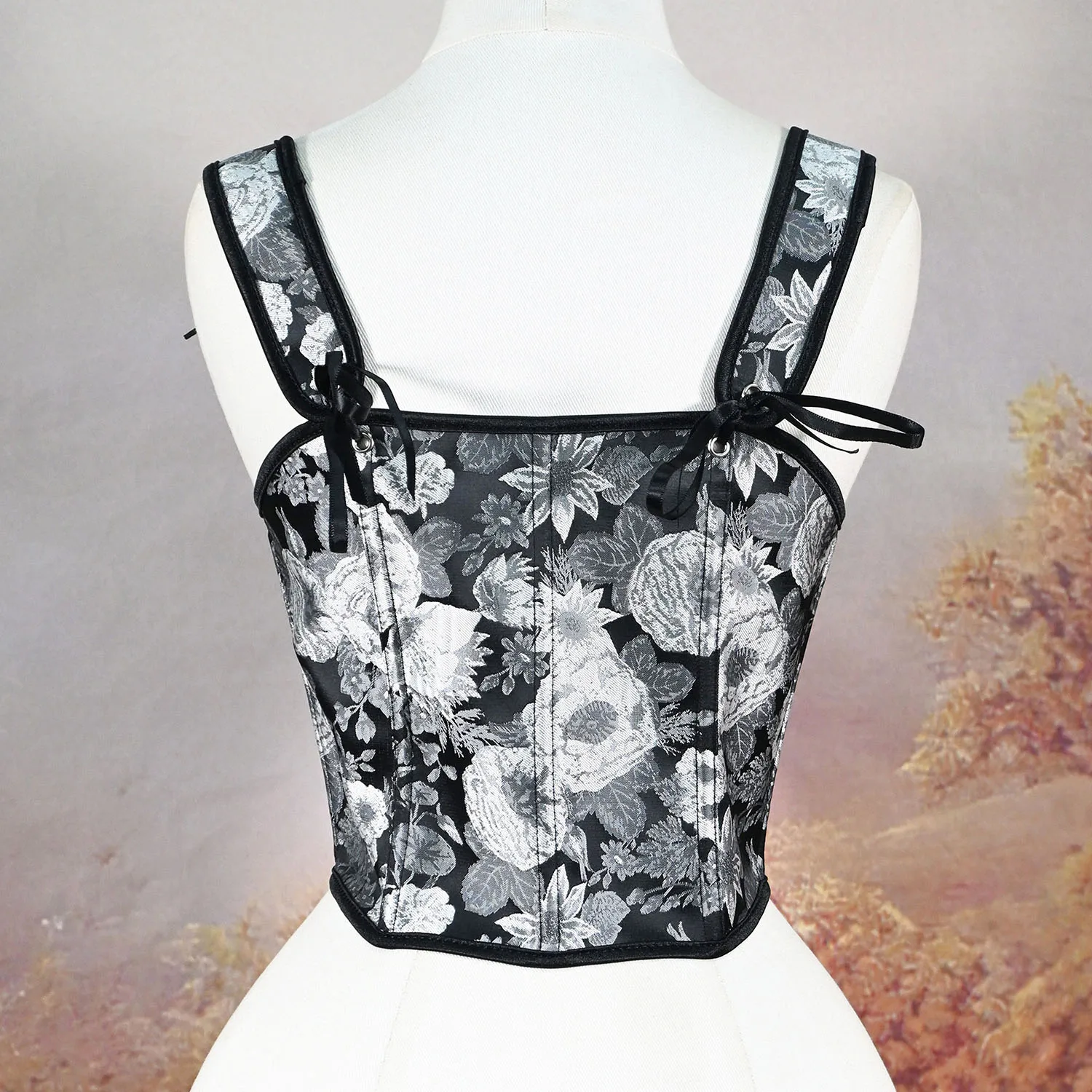 Embossed Sun Jacquard Corset Top with Front Lace-Up Slim-Fit Dark Aesthetic Waist Trainer Tank Top for Fashionable Support