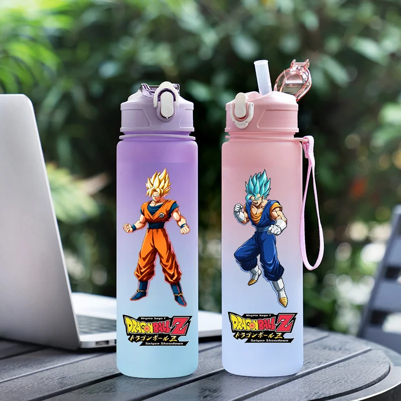 Taza con pajita de plástico de Color degradado de Dragon Ball, taza portátil para deportes al aire libre para adultos, taza para beber para niños de dibujos animados de gran capacidad de 750ml