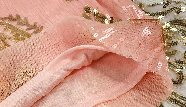 Royal Luxury Party Pink Skirts Suits Shiny Sequined Vintage Embroidery Tops And Sparkle Golden Skirt Suits Clothing Set NS550