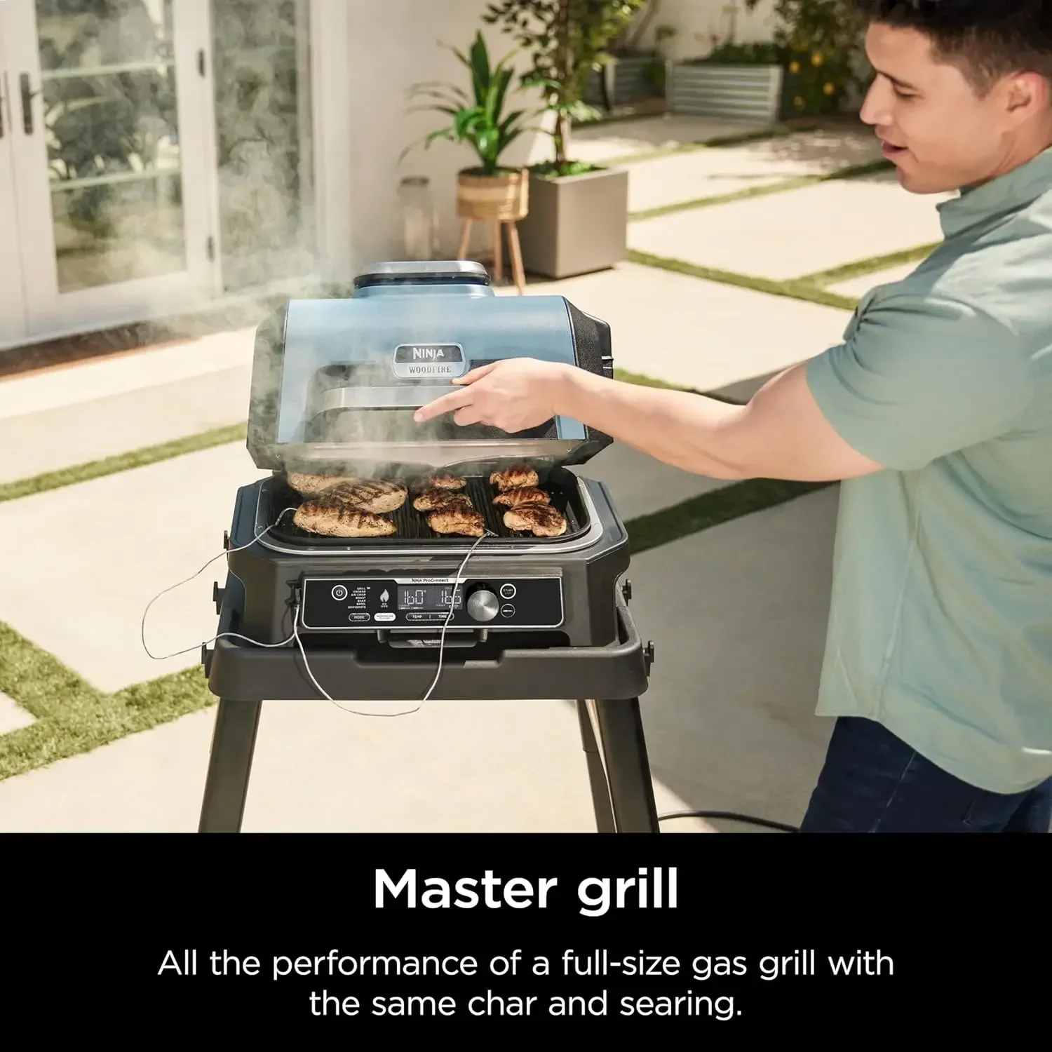 ANinja OG951 Woodfire Pro Connect Premium XL Outdoor Grill & Smoker, Bluetooth, App Enabled, 7-in-1 Master Grill, BBQ Smoker, Ou