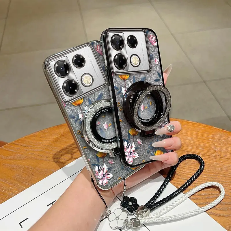 ملاحظة 40Pro مشرق الزهور تصفيح سوار حامل جراب هاتف ل انفينيكس نوت 40Pro 30 20 30i 40 12 30pro SPARKG0 2022 2023 غطاء