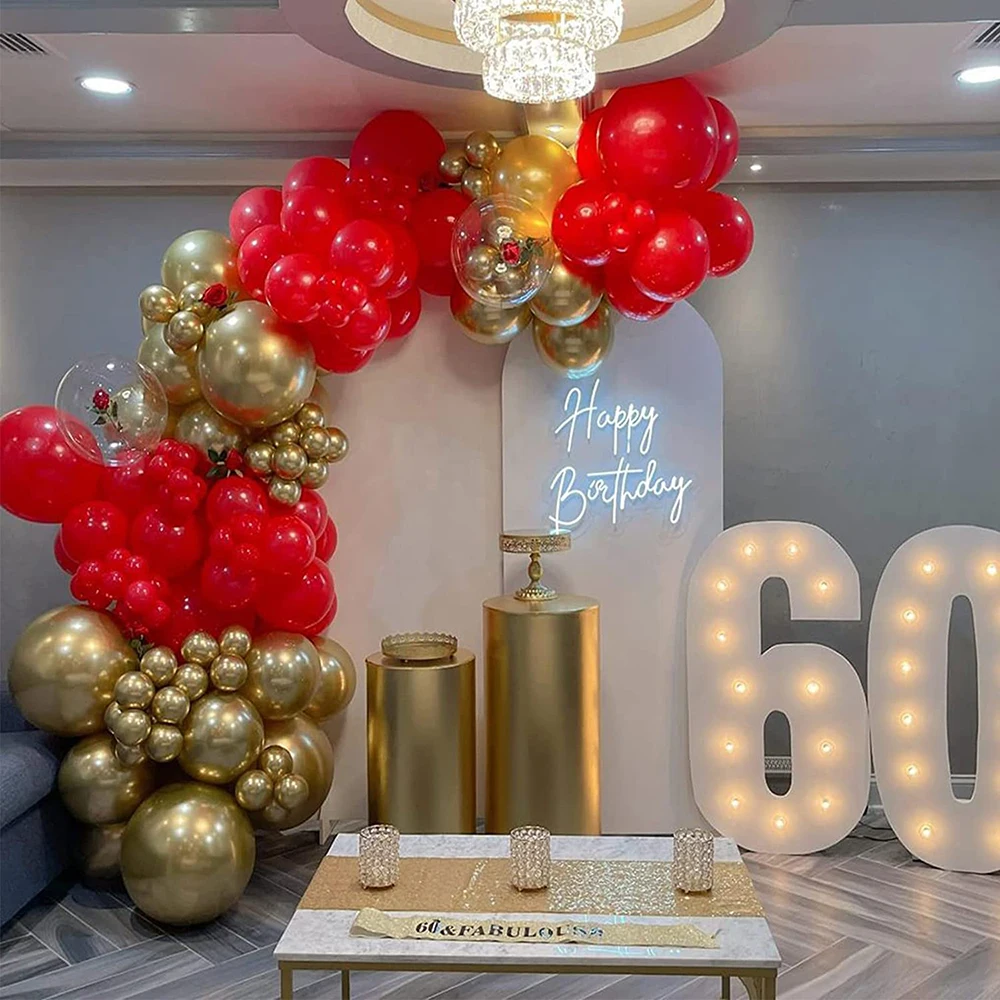 1Set Red Balloon Arch Kit Garland Metallic Gold Confetti Latex Balloons Birthday Bridal Baby Shower Party Wedding Decorations