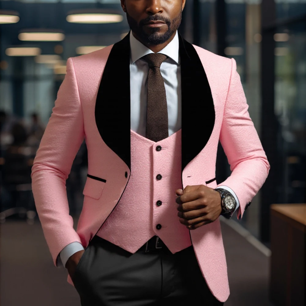

Mens 3 Piece Floral Tuxedo, Jacquard Slim Suit Set, Paisley Blazer Vest And Pants For Prom Wedding