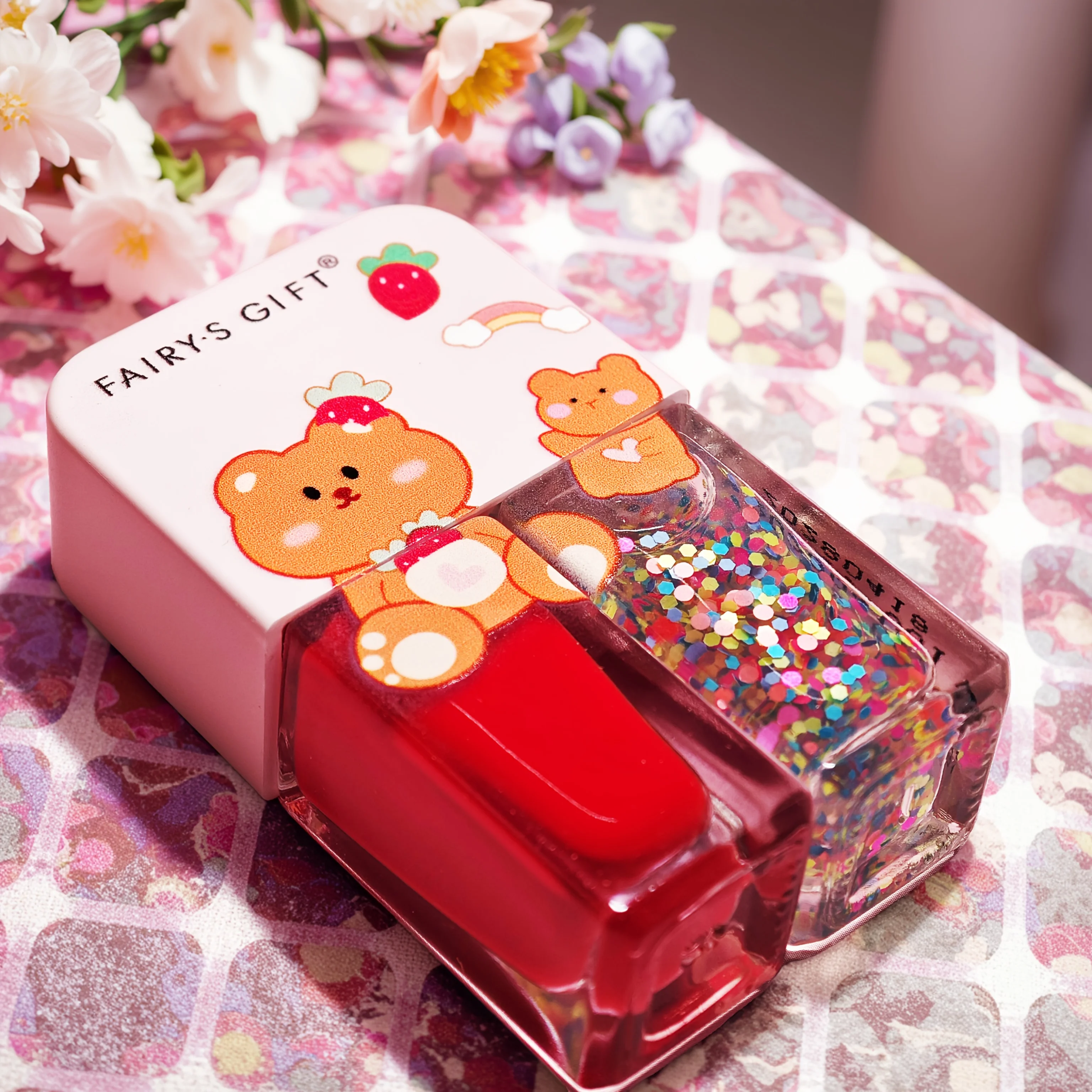 S01 Little Bear Balloon  2-Bottle Set Nail Polish No-Bake Quick-Dry Long-Lasting Peelable Water-Based Triple Color Nail Polish
