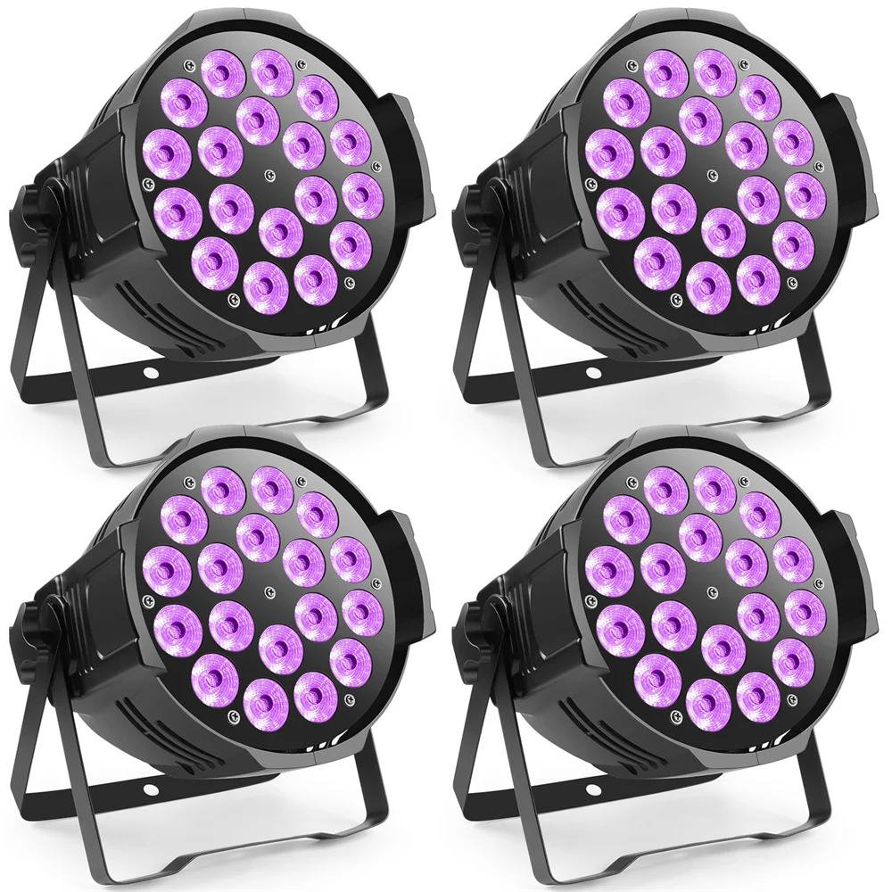 4Pcs 18 LED Par Spotlights 200W LED Stage Light 4 in 1 RGBW Stage Lighting with DMX For Party Disco Family Celebrations Churches