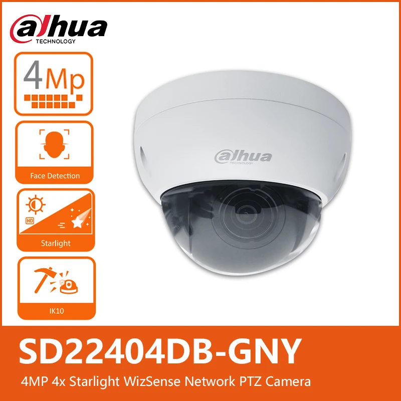 Dahua SD22404DB-GNY 4MP 4x Zoom 2.8mm–12mm Starlight WizSense Network PTZ Security Protection H.265 Camera Face Detection SMD3.0