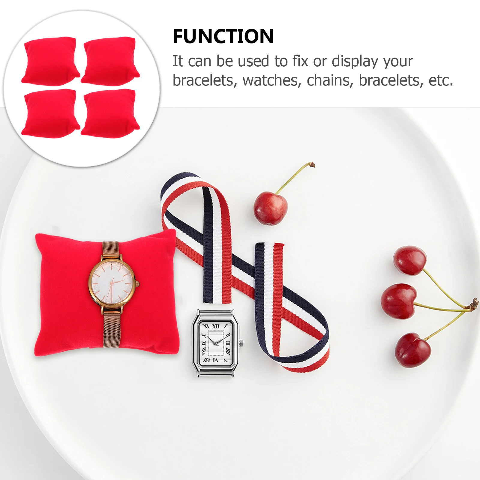 

4pcs Watch Display Pillow Red Flannelette Jewelry Props Bracelet Pillows Soft Material Quality Functions Home Shop Party Decor