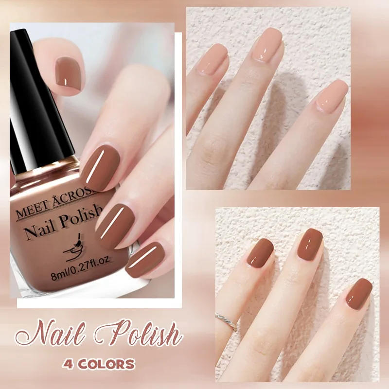 4Pcs/Set 8ml Pink Brown Glass Bottle Gel Nail Polish Set NoWipe Top Soak Off UV LED Nail Lacquer Glitter Color Art Nail Polish