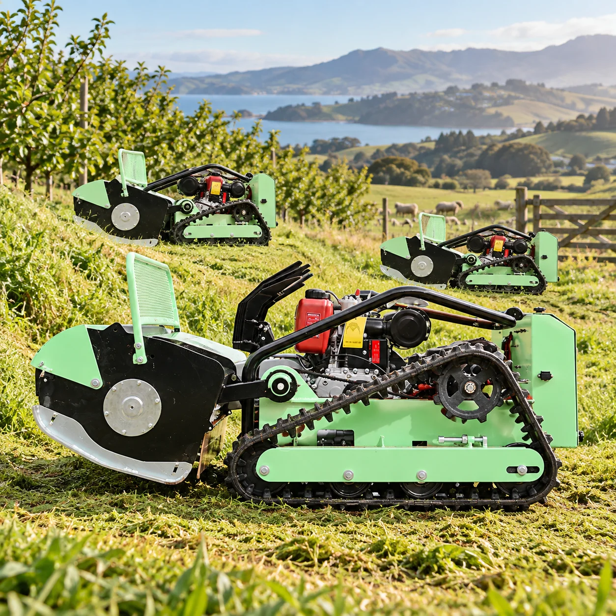 Low Profile Tracked Mowing Machine for Under Tree Vineyard and Fruit Farm Grass Cutting