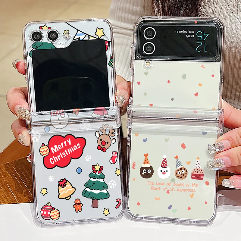 Christmas Santa Elk Print Case For Samsung Galaxy Z Flip 7 6 5 4 3 Clear Folding Phone Cover For Samsung Z Flip5 Flip6 Flip7 FE