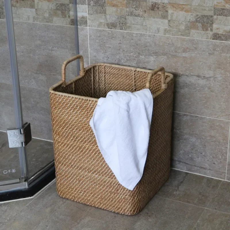 Spacious Storage Basket Bathroom Rattan Woven Laundry Collector Household Multi-functional Bedroom Garment Holder