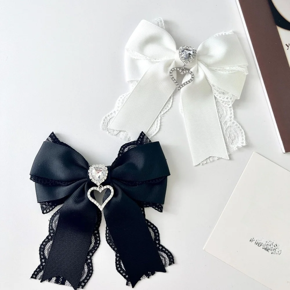 Rhinestone Crystal Ribbon Bow Brooch Polyester Memorial Black Jewelry Necktie Vintage Cravat Bowtie For Funerals and Mourning