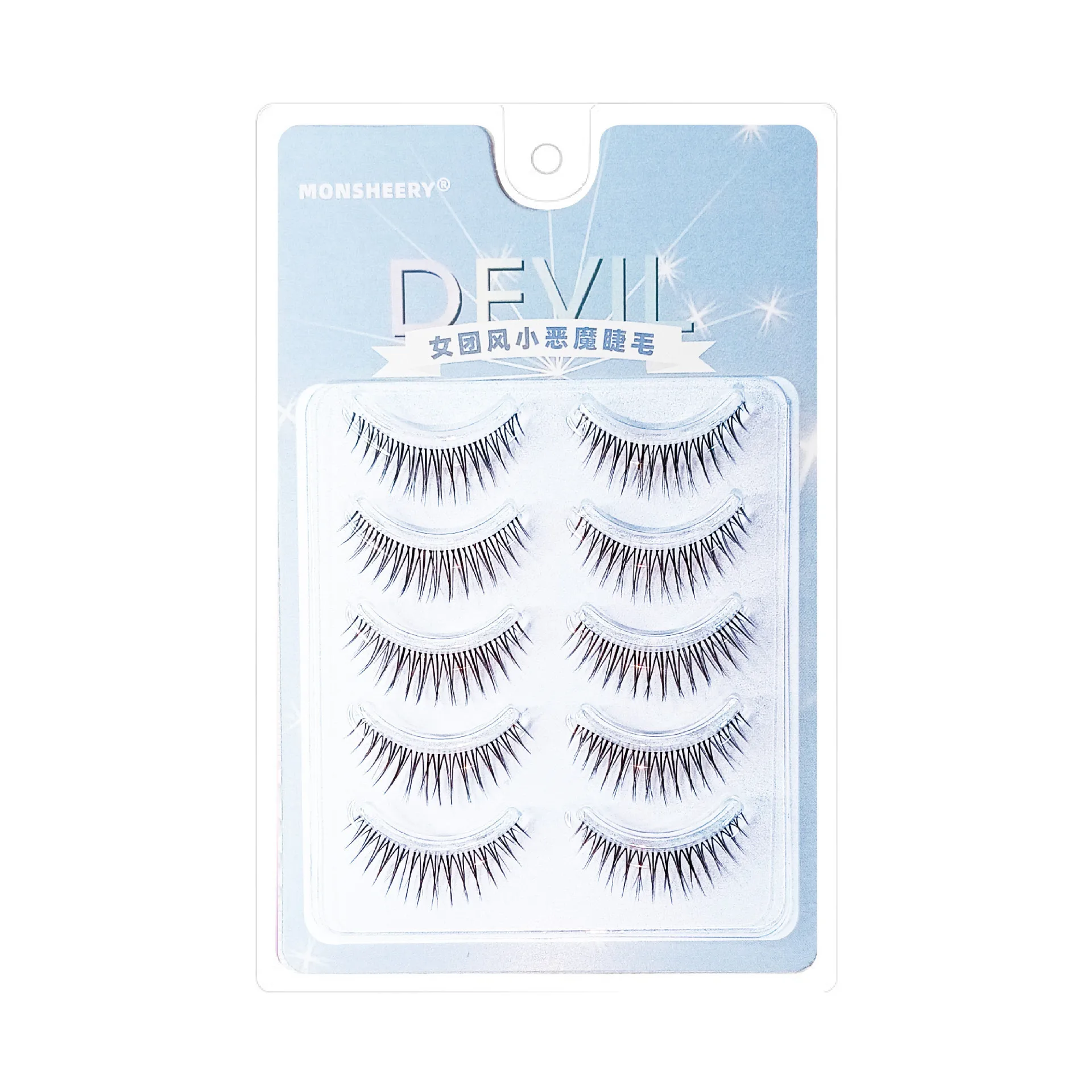 Korean Girl Group False Eyelashes Whole Hair Thin Transparent Stem One Piece 5 Pairs Of Small Devil Bride Eyelashes