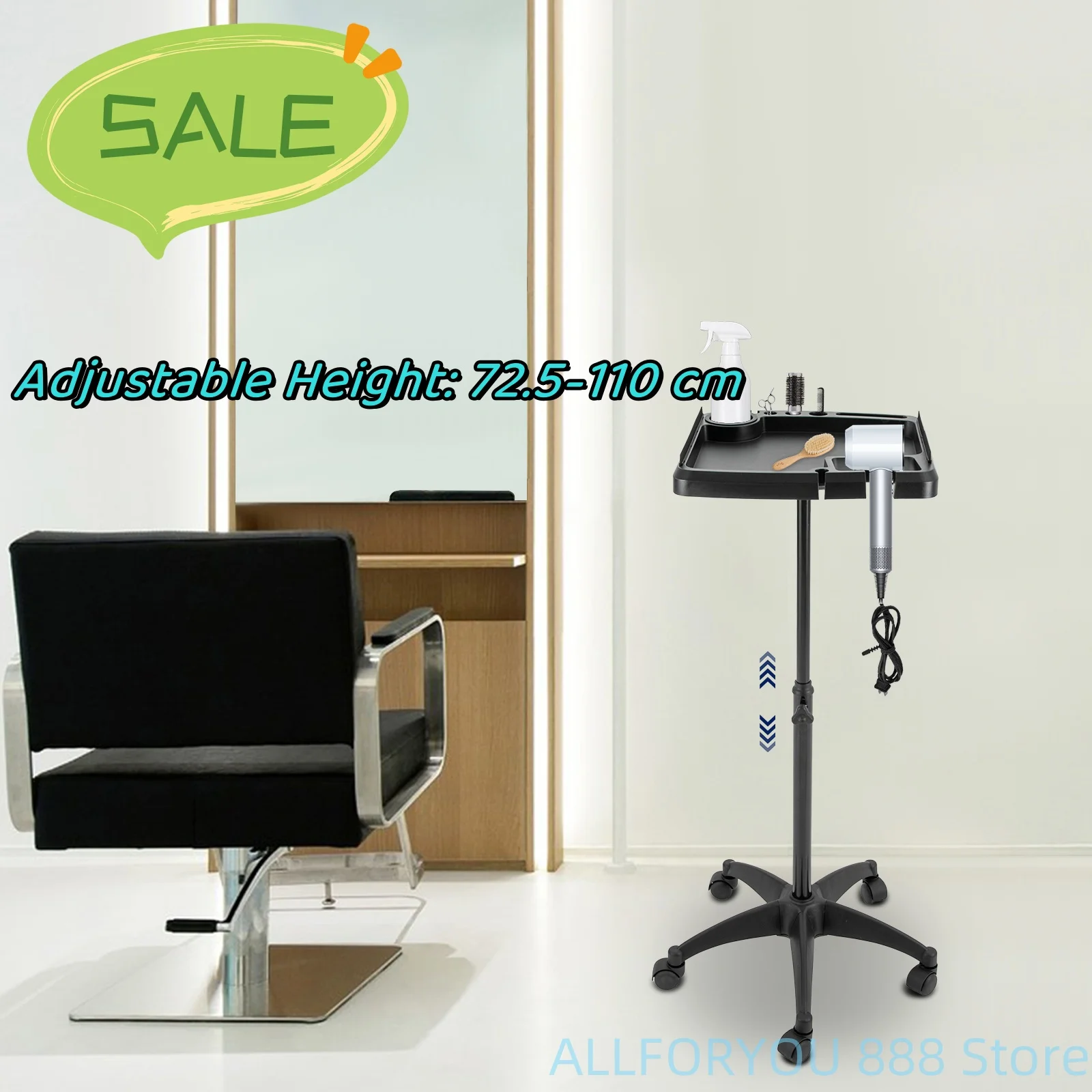 

﻿ Rolling Salon Tray Cart 72.5-110 cm Adjustable Height Tray Size 40.5*40.5 cm Detachable Version/Aluminum Alloy Version