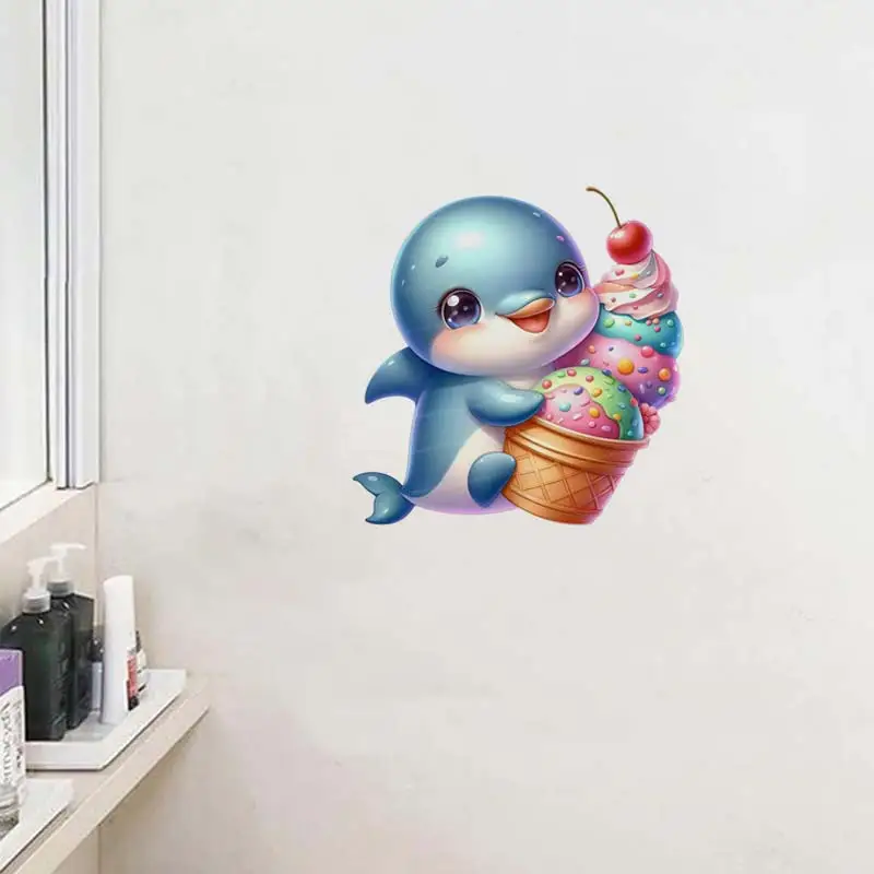 Cute Rabbit Deer Penguin With Ice Cream Wall Sticker Kids Room Cabinet Bedroom Refrigerator Home Decoration Animal Decals S310