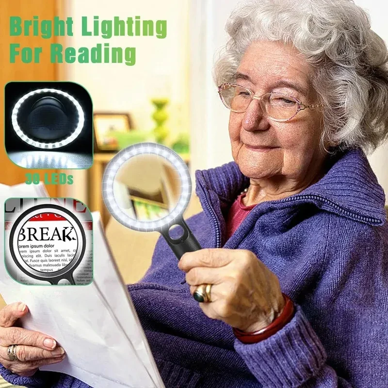 Magnifier Handheld Magnifying Glass with Light for Reading, 45X 20X 10X Large Lighted Magnifying Glass 30 LED Reading Magnifiers