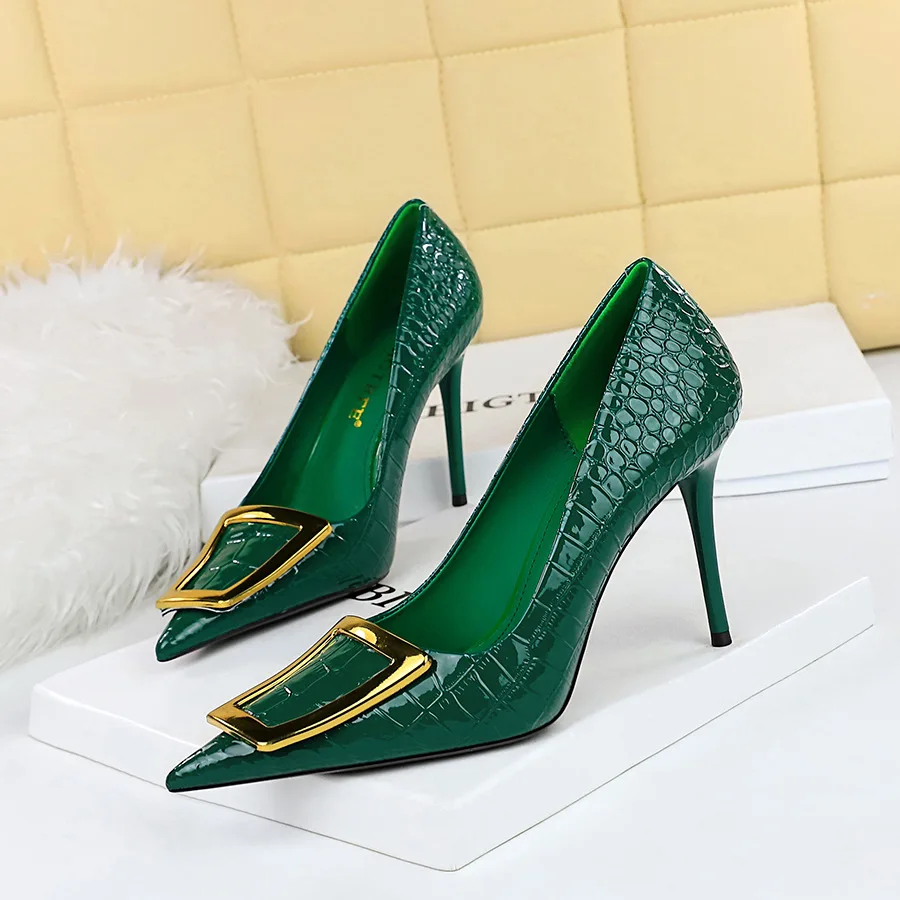 

Shoes Women 10 Cm Metal Buckle Ladies Pumps Luxury Women's Banquet Shoes Stilettos High Heels Women Sexy Party Shoes