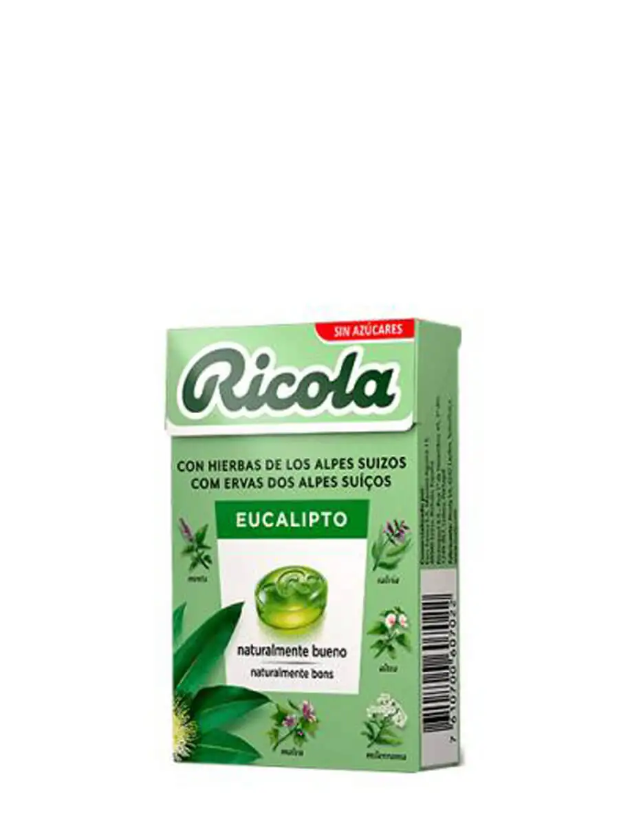 Ricola caramel Swiss herbs and eucalyptus 50gr - Ricola caramel of Swiss herbs and eucalyptus without sugar