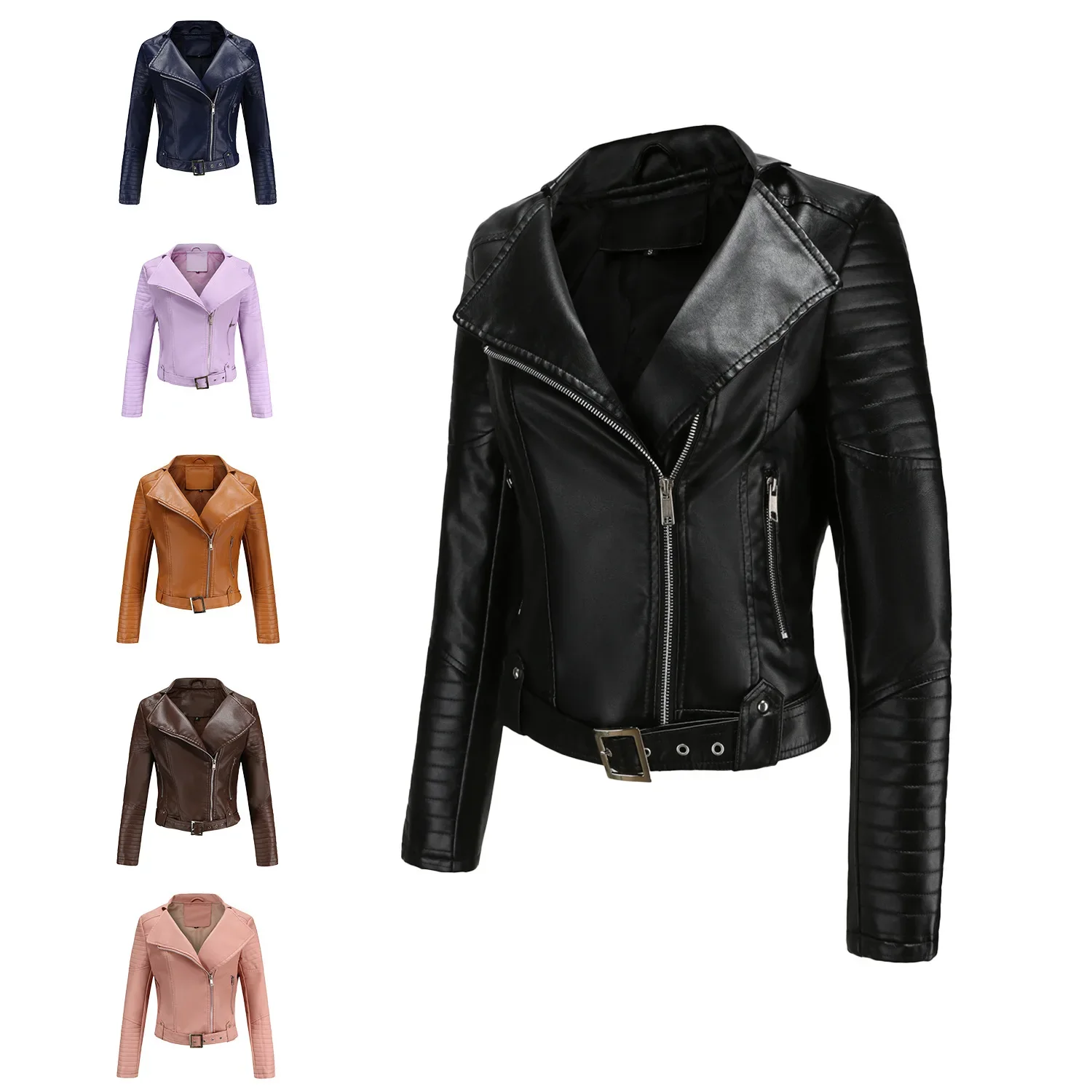 Ropa negra de alta calidad, abrigo de cuero, chaqueta de cuero para mujer de primavera, ropa ajustada para motocicleta, chaquetas y abrigos de moda con cremallera