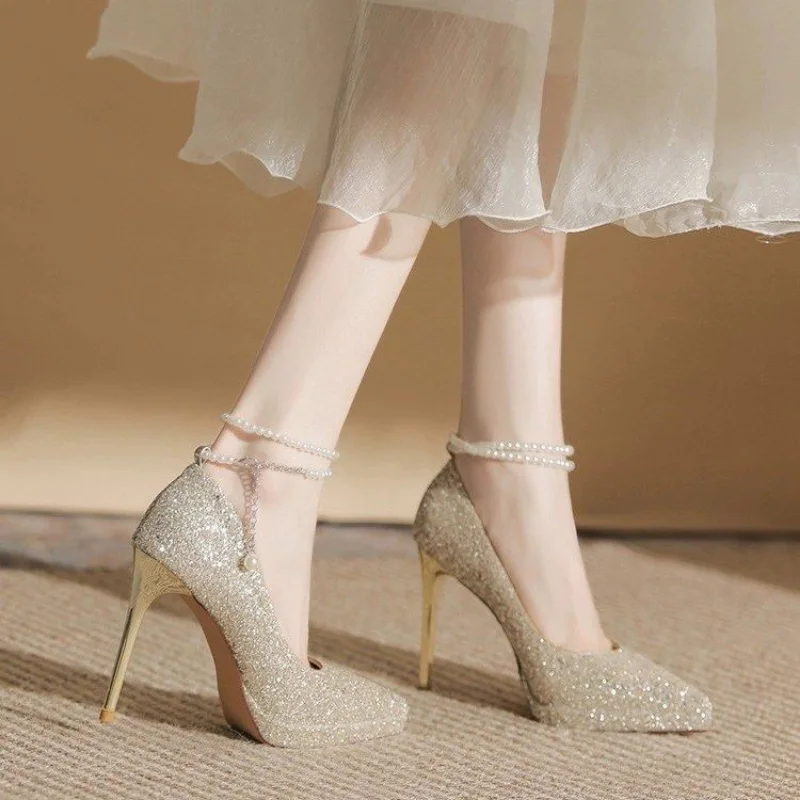 Scarpe da donna nuove da sposa con paillettes in cristallo Décolleté da donna per feste da sposa con glitter scintillanti Scarpe con tacchi alti da