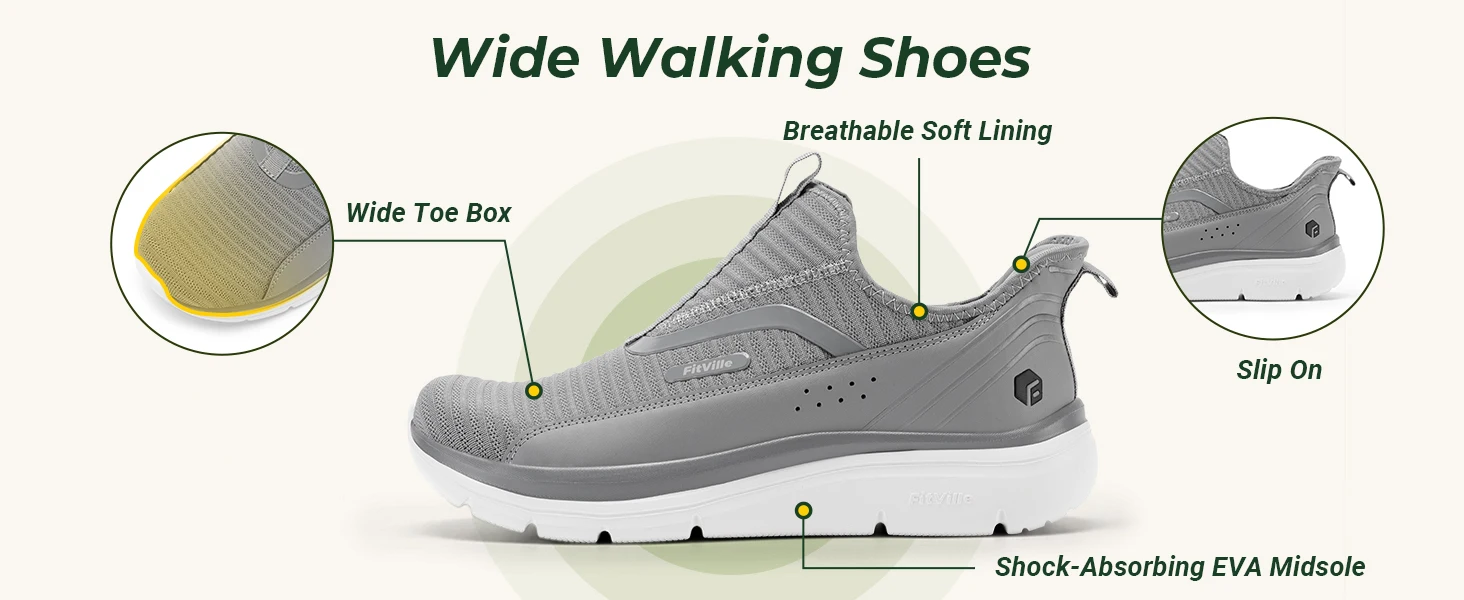 FitVille Herren-Slip-On-Sneaker mit breiter Passform, leichte, atmungsaktive Lauf- und Walkingschuhe, hochelastische Sportschuhe für breite Füße – Detail 3