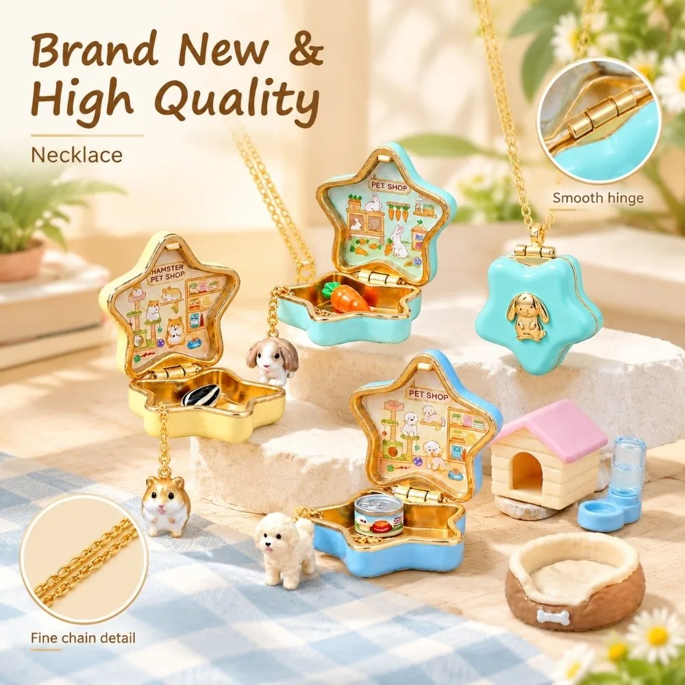 Interesting Animal Doll Opening Closing Box Necklace Pentagram Cloud Tiny Star Box Necklace Pentagram Pendant Necklace Gifts