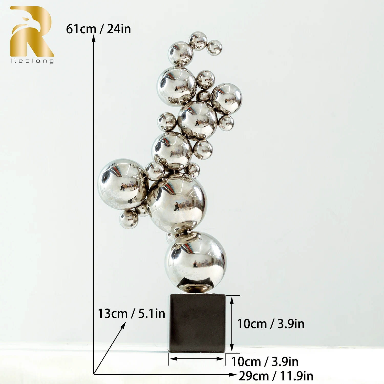 61cm Modern Art Metal Sculpture Stainless Steel High Polished Ball Statue Abstract Stainless Steel Spheres For Home Hotel Decor