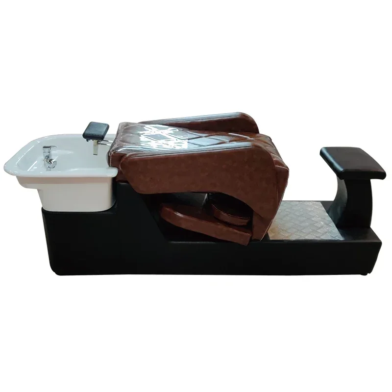 Thai style hair salon shampoo bed lying flat, retro ceramic basin massage