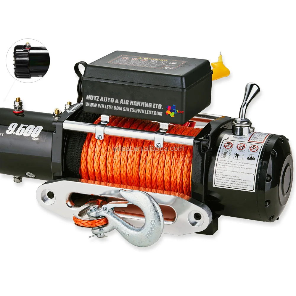 

12v 24v Rescue Winch With Synthetic Rope HUTZ 9,500 Lbs Truck Recovery Winch Remote Control WIN9500F01DB Off Road Electric Winch