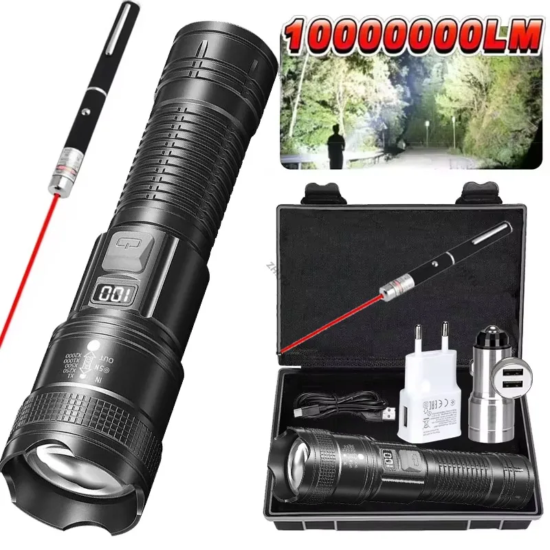 High Power Led Flashlights Rechargeable Long Range Tactical Torch With Power Bank 3 Modes Camping Fishing Emergency Zoom Lantern