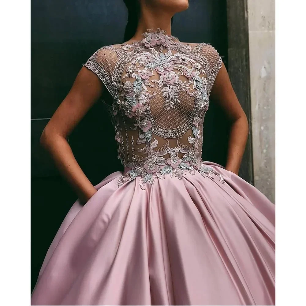 Fashion Criss-Cross Floral Appliques Prom Dress Exquisite Flowers Sequined Floor Length Ball Gowns Chic Evening Party Dresses