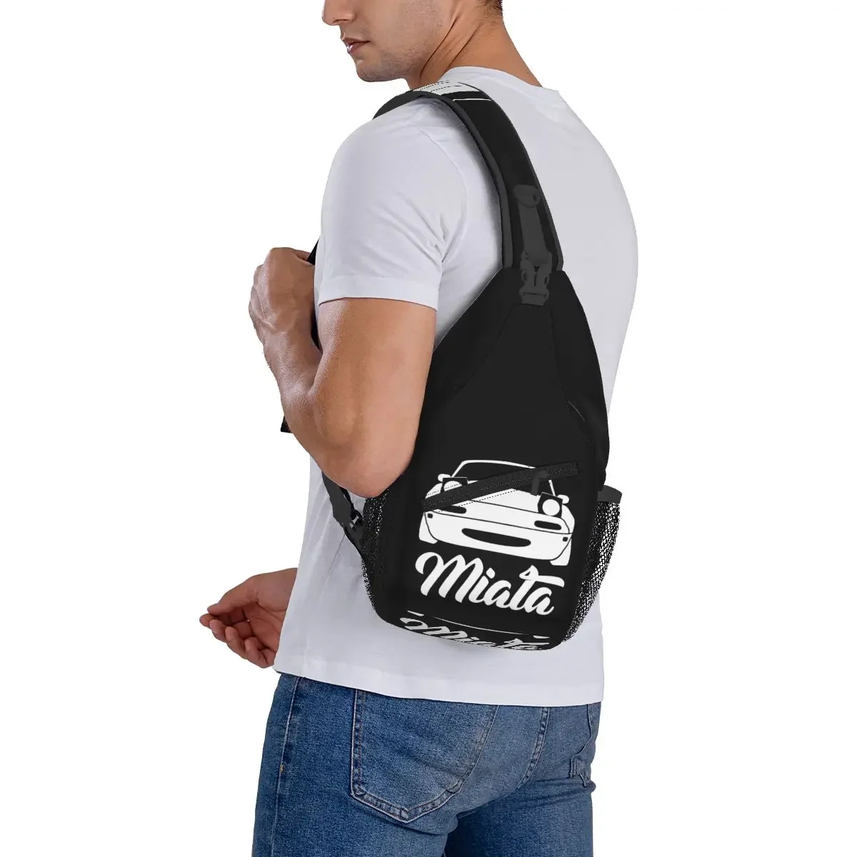 Mazdaed Miata NA MX-5 Silhouette White Sling Bag Chest Crossbody Shoulder Sling Backpack Hiking Travel Daypacks Fashion Bags