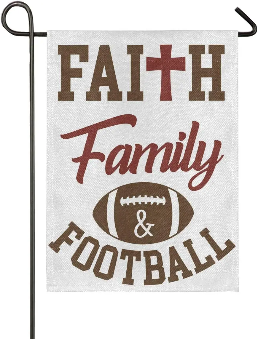 ALAZA Faith Family and Football Design Burlap Garden Flag Double Sided,House Yard Flags,Holiday Seasonal Outdoor Decorative Flag