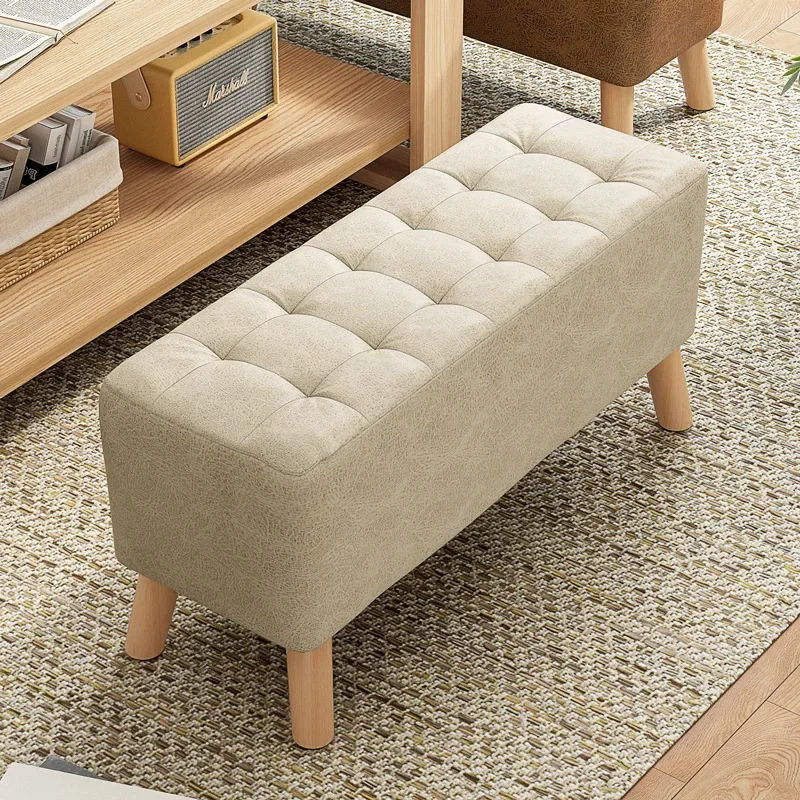 Wood Stool Household Small Bench Lazy Sofa Square Stool Small Chair Fabric Footstool Living Room Sitting Pier Benches image 3